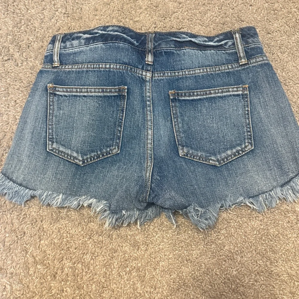 American Flag Denim Shorts with fringe - Picture 2 of 4